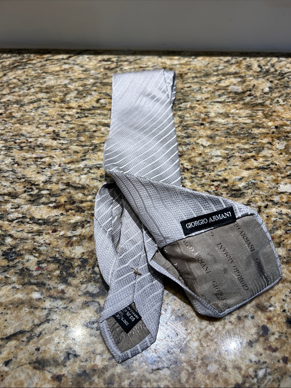 Giorgio Armani Light Silver Textured Silk Tie